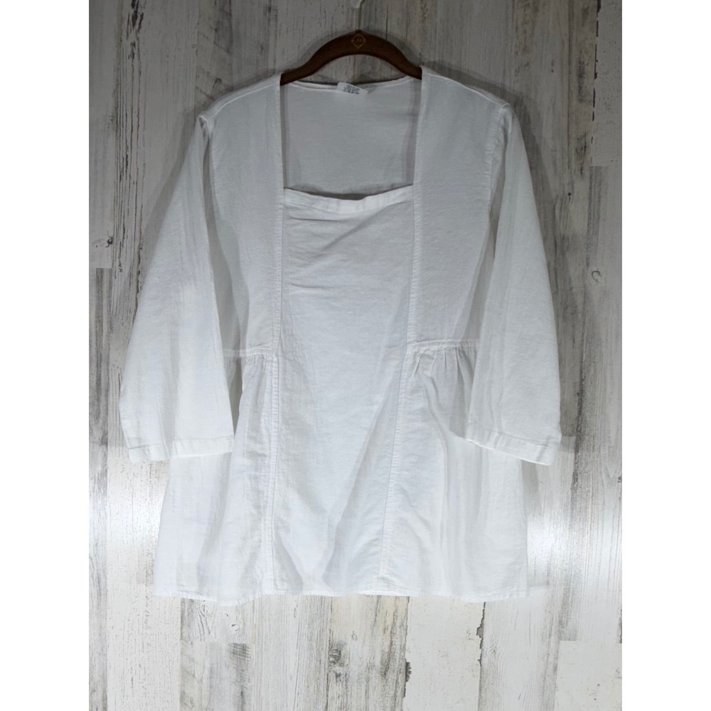 CMC Color Me Cotton White Top‎ Size Medium 3/4 Sleeve Square Neck Made USA